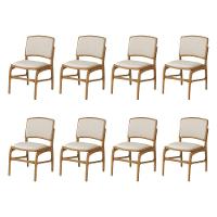Jogo 8 Cadeiras Para Jantar Florença Madeira Jequitibá Natural Encosto E Assento Em Tecido Linho Beg - 1