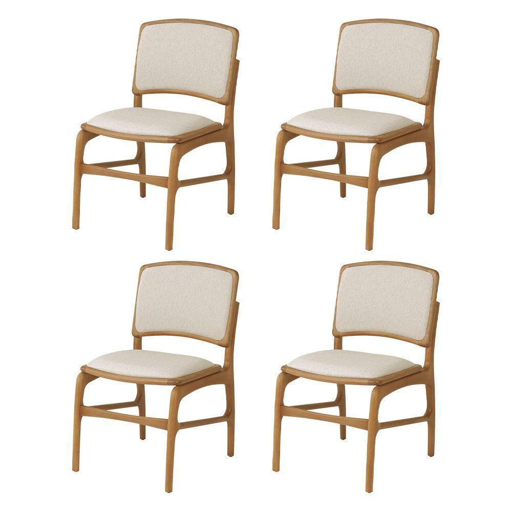 Jogo 4 Cadeiras Para Jantar Florença Madeira Jequitibá Natural Encosto E Assento Em Tecido Linho Beg - 1