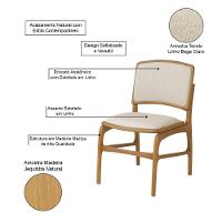 Jogo 4 Cadeiras Para Jantar Florença Madeira Jequitibá Natural Encosto E Assento Em Tecido Linho Beg - 3