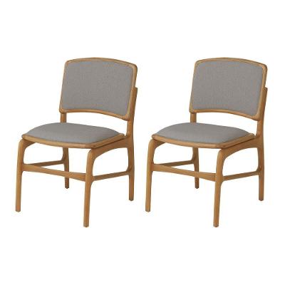 Jogo 2 Cadeiras De Jantar Florença Em Madeira Jequitibá Natural Encosto Em Tecido Premium Linho Cinz