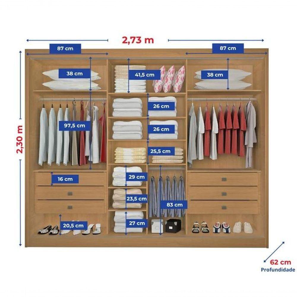 Guarda Roupa Dubai 3 Portas Espelhadas Cinamomo - D Doro - 3