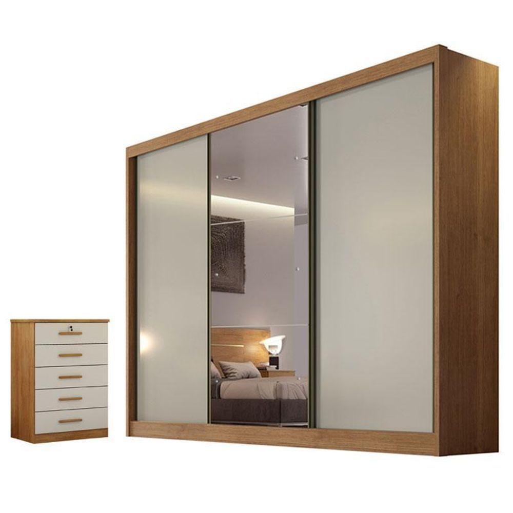 Guarda Roupa Casal Duna Com Espelho E Gaveteiro Suiça Cumaru 25 Fendi - Novo Horizonte - 1