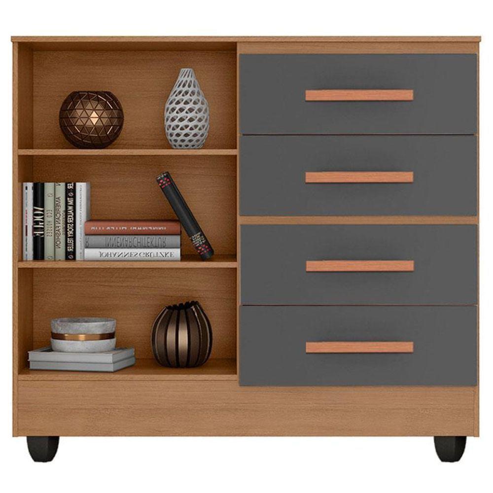 Cômoda Ambiente Lite 4 Gavetas 2 Portas Nature Cinza – Móveis Leão - 3