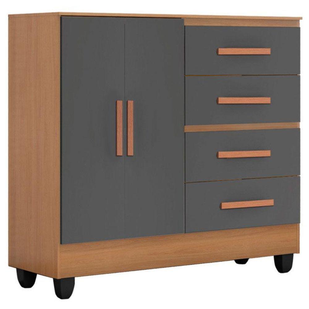 Cômoda Ambiente Lite 4 Gavetas 2 Portas Nature Cinza – Móveis Leão - 5