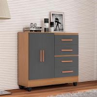 Cômoda Ambiente Lite 4 Gavetas 2 Portas Nature Cinza – Móveis Leão - 1