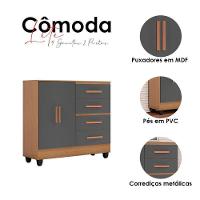 Cômoda Ambiente Lite 4 Gavetas 2 Portas Nature Cinza – Móveis Leão