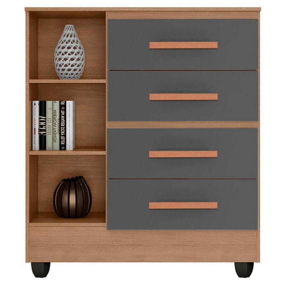 Cômoda Ambiente Lite 4 Gavetas 01 Porta Nature Cinza – Móveis Leão - 4