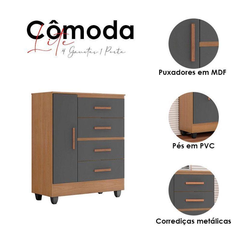 Cômoda Ambiente Lite 4 Gavetas 01 Porta Nature Cinza – Móveis Leão - 5