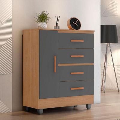 Cômoda Lite 4 Gavetas 1 Porta em MDF com Puxador em MDF Acabamento Natural Cinza