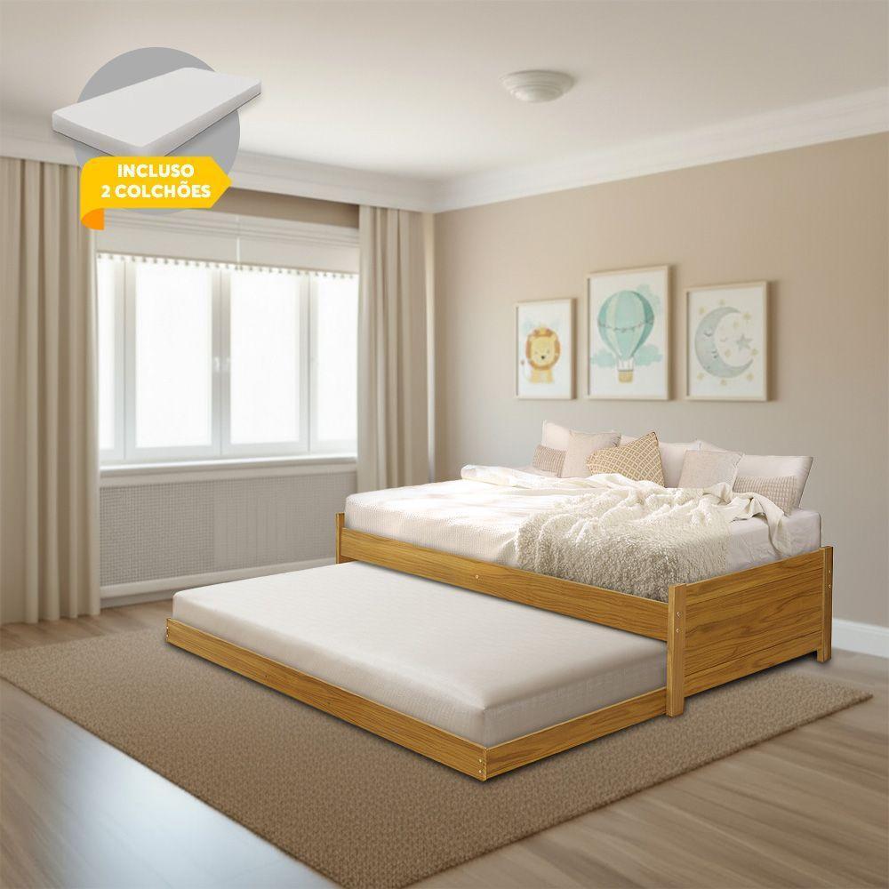 Bicama Bibox Gabrieli Infantil Em Madeira Maciça Imbuia Com 2 Colchões Imbuia - 1