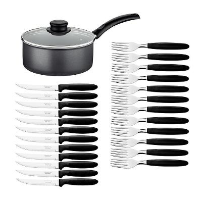 Panela Turim Alumínio Chumbo Antiaderente 1,4l + Cojunto De Garfo E Faca Ipanema 24pc - Tramontina