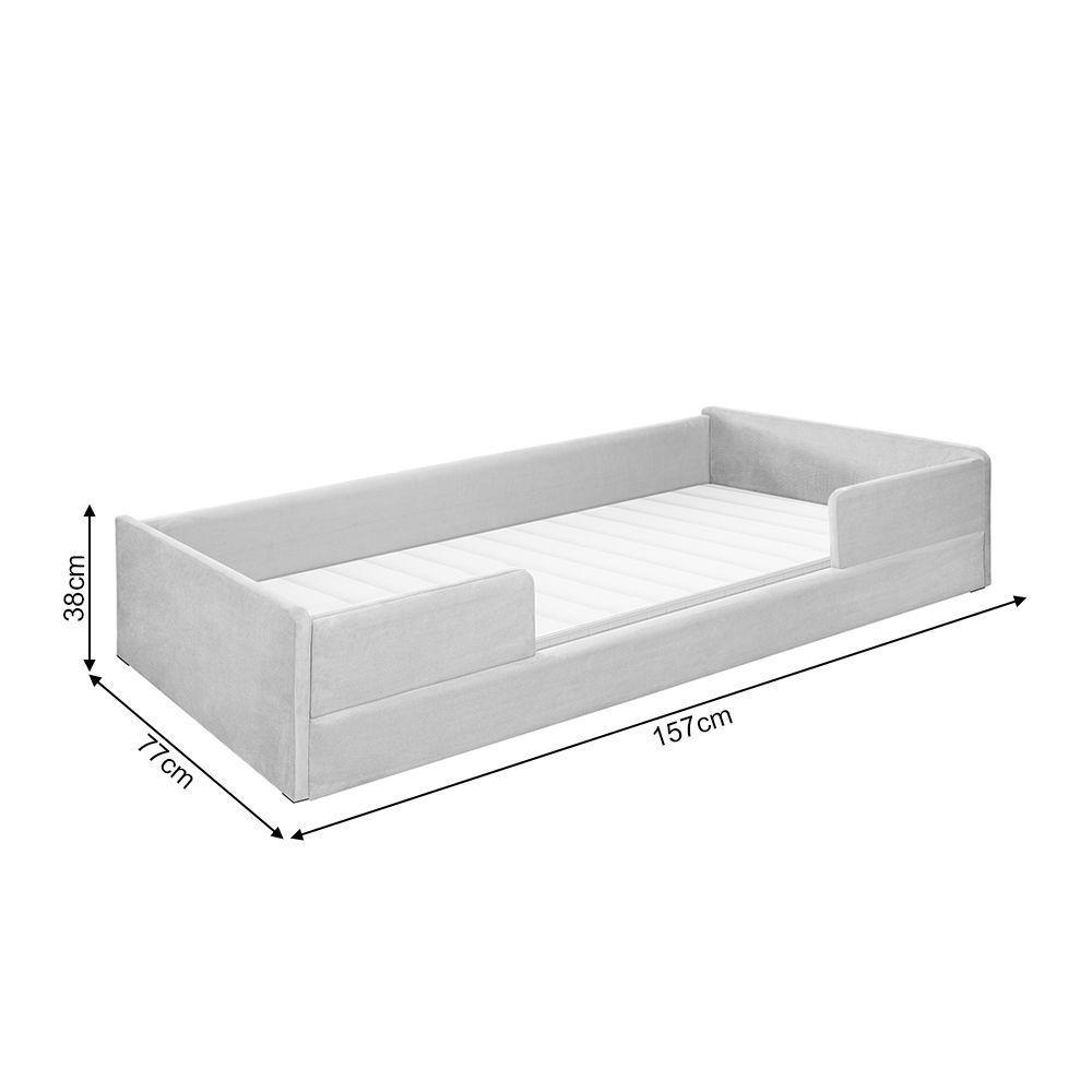 Cama Montessoriana De Criança Com Colchão Luana Em Madeira Maciça Com Revestimento Em Tecido Cinza - 3