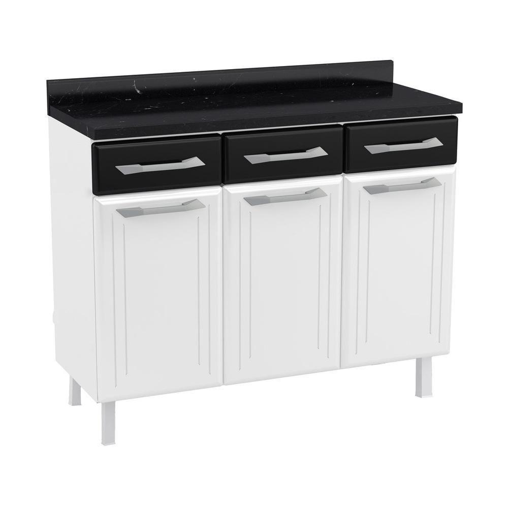 Balcão De Cozinha De Aço Triplo Com Tampo Rose Branco - 1