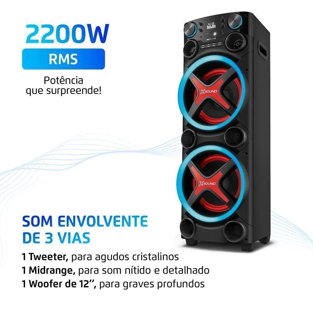 Caixa De Som Amplificada Mondial Torre De Som TM-2200 Entrada USB Bluetooth 5.3 Preto 2200W Bivolt - 2