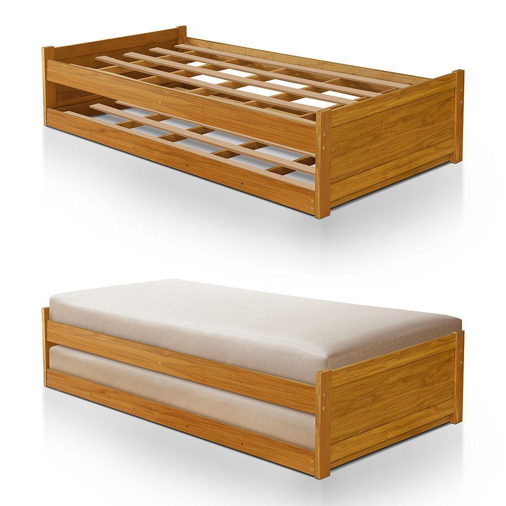 Cama Solteiro Com Auxiliar Bibox Bicama Infantil Gabrieli Com 2 Colchões Inclusos Imbuia - 3