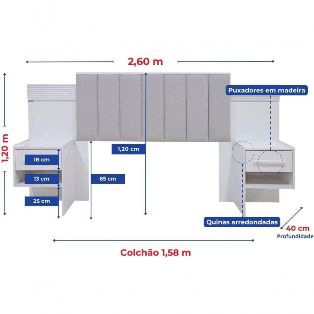 Cabeceira Para Cama Queen Size Ripada Irís Estofada Com 2 Mesas De Cabeceira D Doro - 2