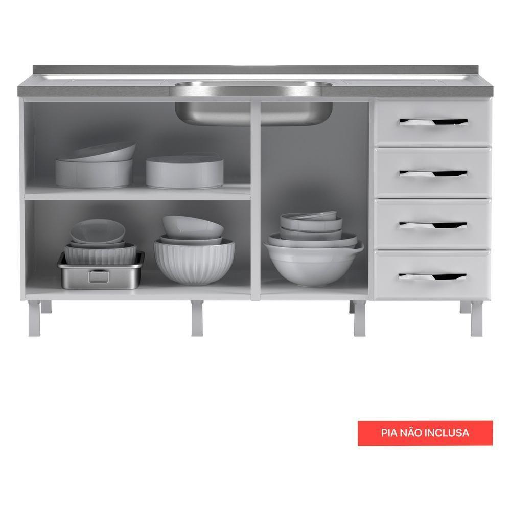 Balcão De Cozinha De Aço Quádruplo Sem Tampo Para Pia 160cm - 3