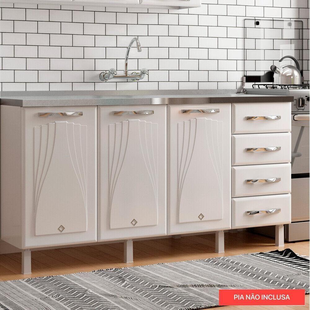 Balcão De Cozinha De Aço Quádruplo Sem Tampo Para Pia 160cm - 4