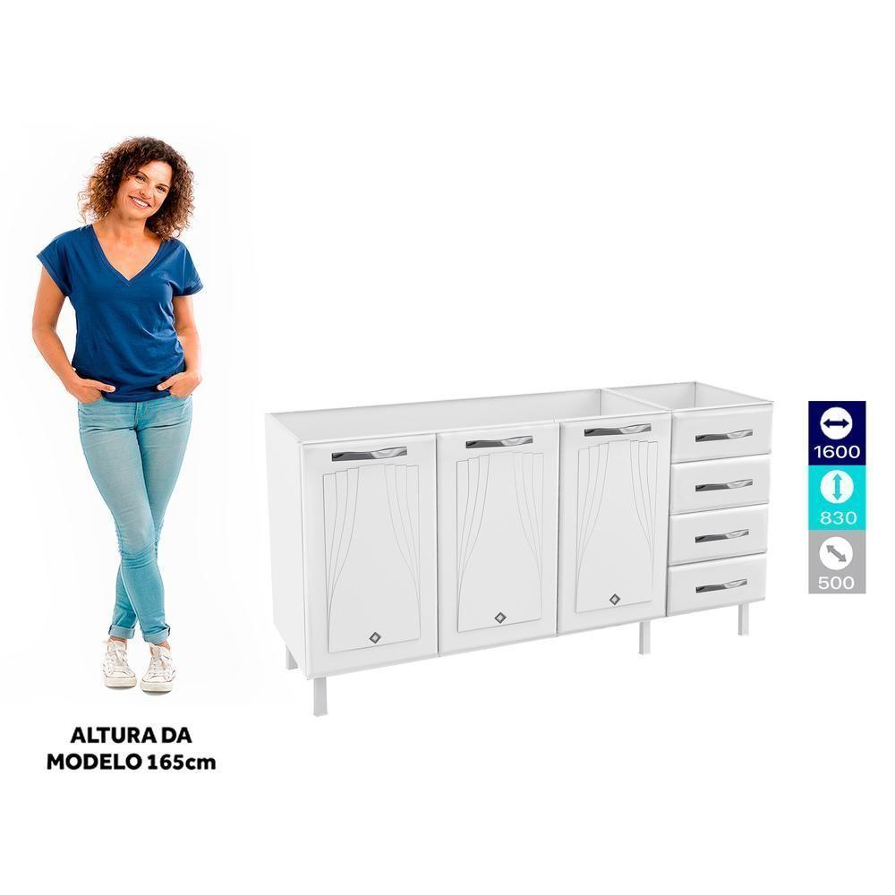 Balcão De Cozinha De Aço Quádruplo Sem Tampo Para Pia 160cm - 5