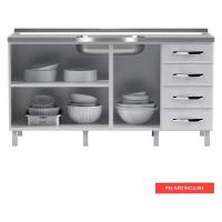 Balcão De Cozinha De Aço Quádruplo Sem Tampo Para Pia 160cm - 3