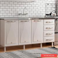 Balcão De Cozinha De Aço Quádruplo Sem Tampo Para Pia 160cm