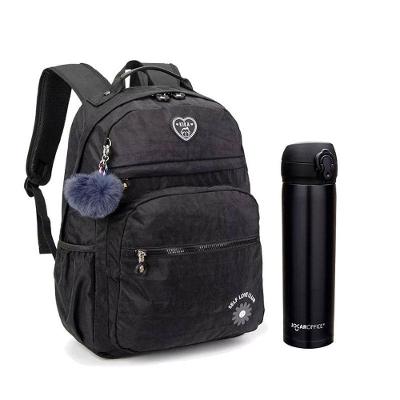 Kit Mochila Escolar Infantil KK24M14PT E Garrafa De Água 97826 400ml Preta Kika
