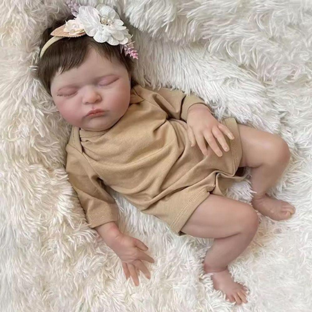 Bebê Reborn Menina Dormindo Recém Nascida Cabelo Implantado Fio A Fio - 5