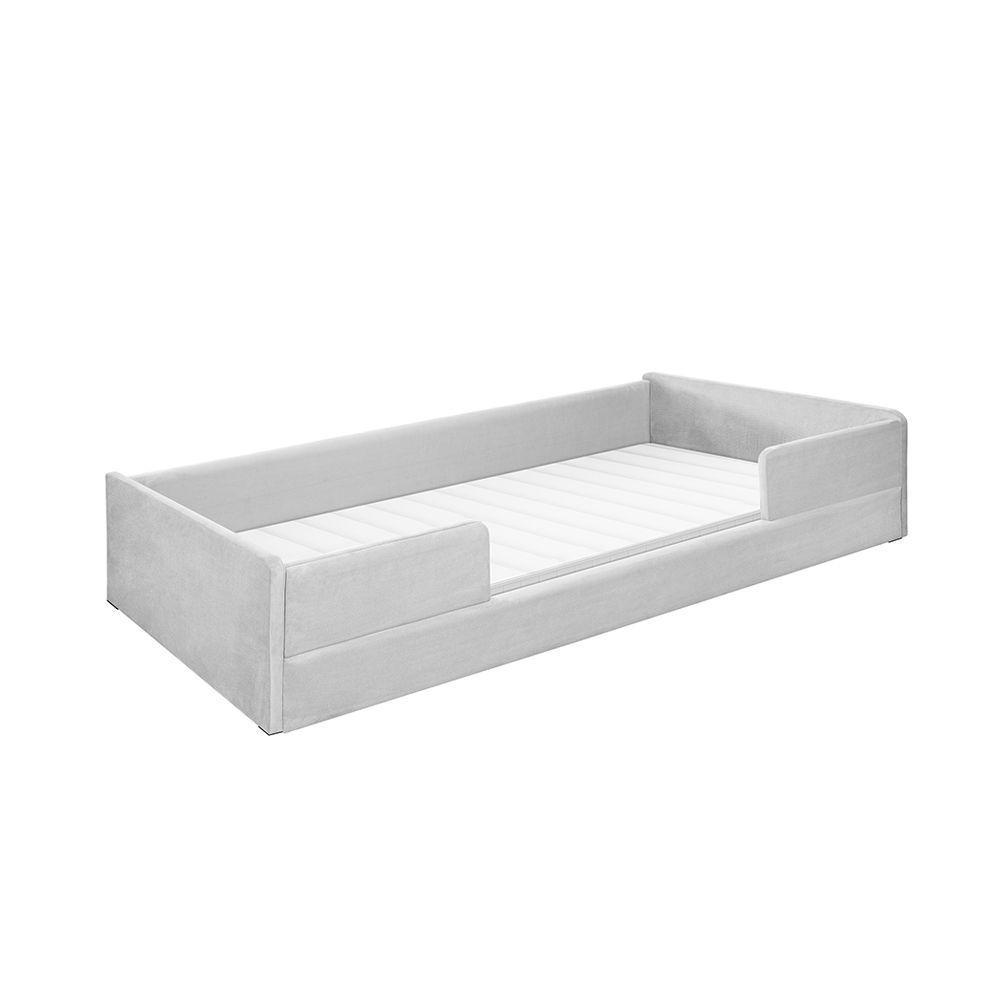 Cama Infantil Montessoriana Luana Em Madeira Maciça Com Revestimento Em Tecido Cinza - 1