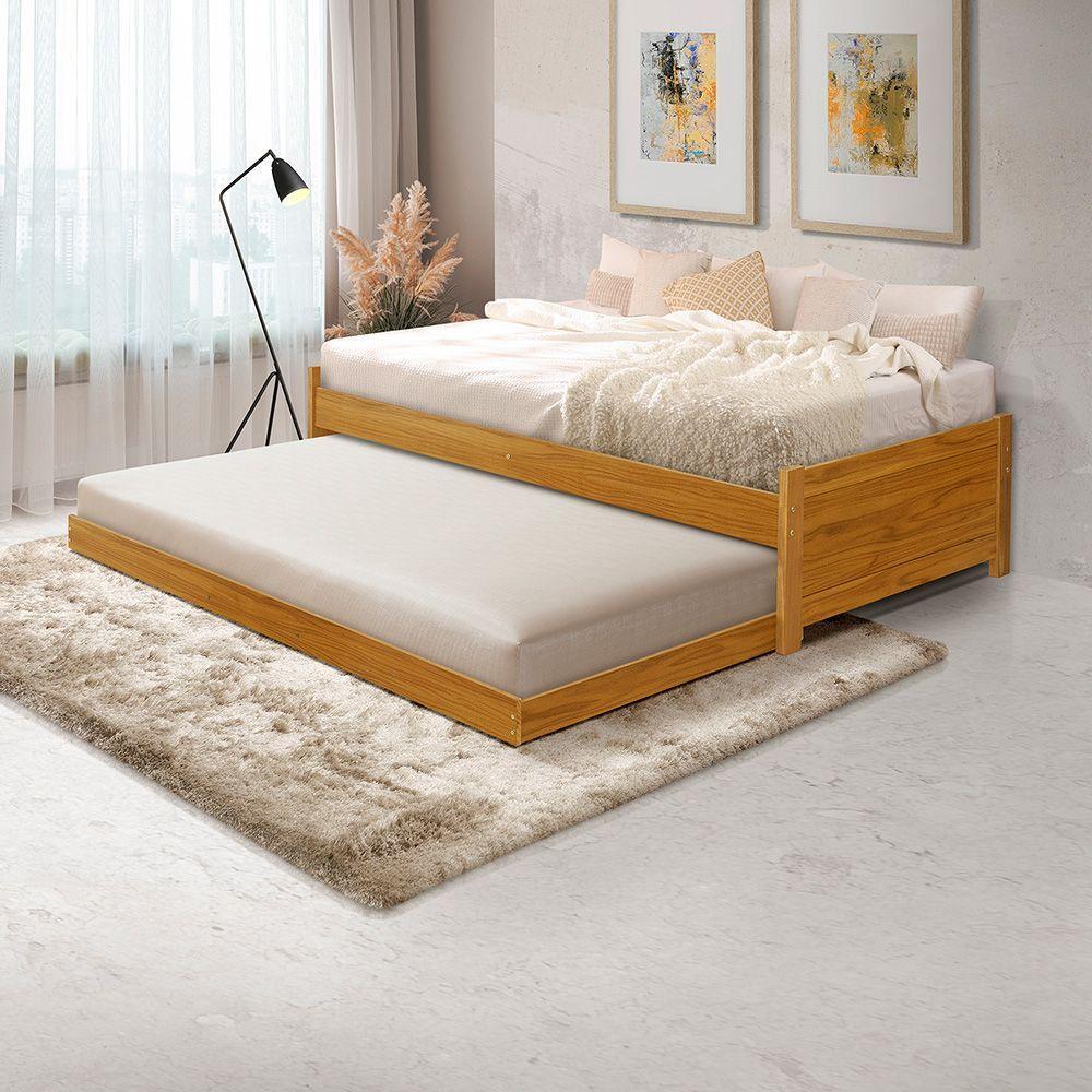 Cama Solteiro Bibox Bicama Gabrieli Com 2 Colchões Inclusos - Imbuia - 1