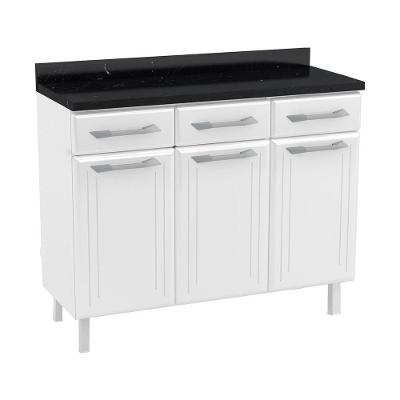 Balcão De Cozinha De Aço Triplo Com Tampo Rose Branco