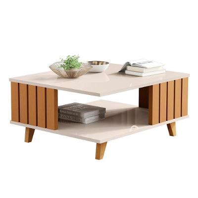 Mesa De Centro Açai Sala Com Pés De Madeira Maciça Off White Nature
