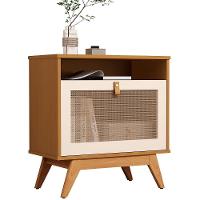 Mesa De Cabeceira Camu-camu New 1 Porta E Pés Madeira Maciça Nature Off White - 1