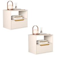 Kit 2 Mesa De Cabeceira Suspensa Jatobá Quarto Com 1 Gaveta Off White - 1