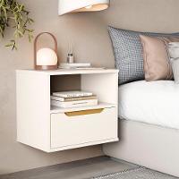 Kit 2 Mesa De Cabeceira Suspensa Jatobá Quarto Com 1 Gaveta Off White - 2