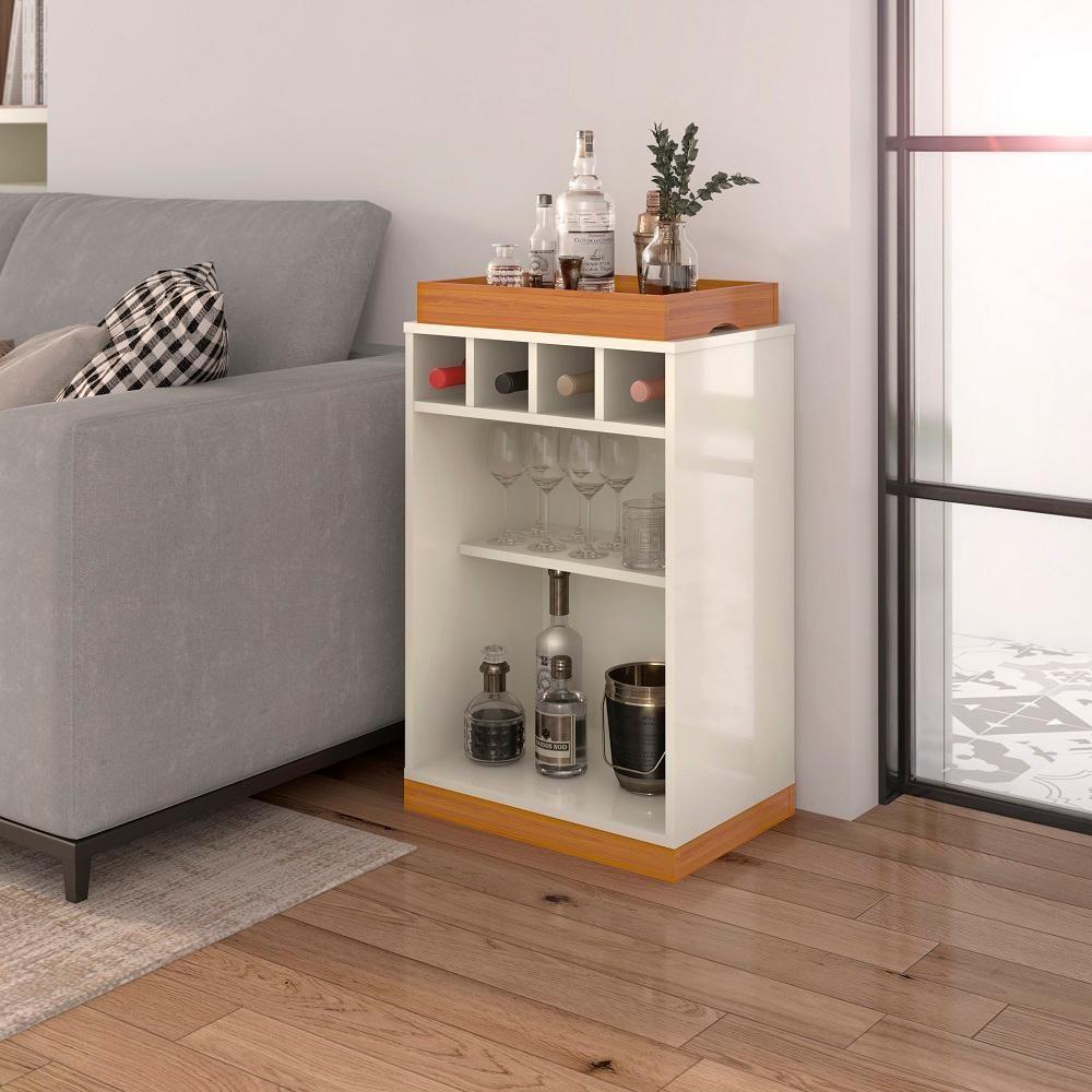 Adega Bar Retrô 4 Garrafas Com Bandeja E Prateleira Monaco - Off White E Cedro - 4