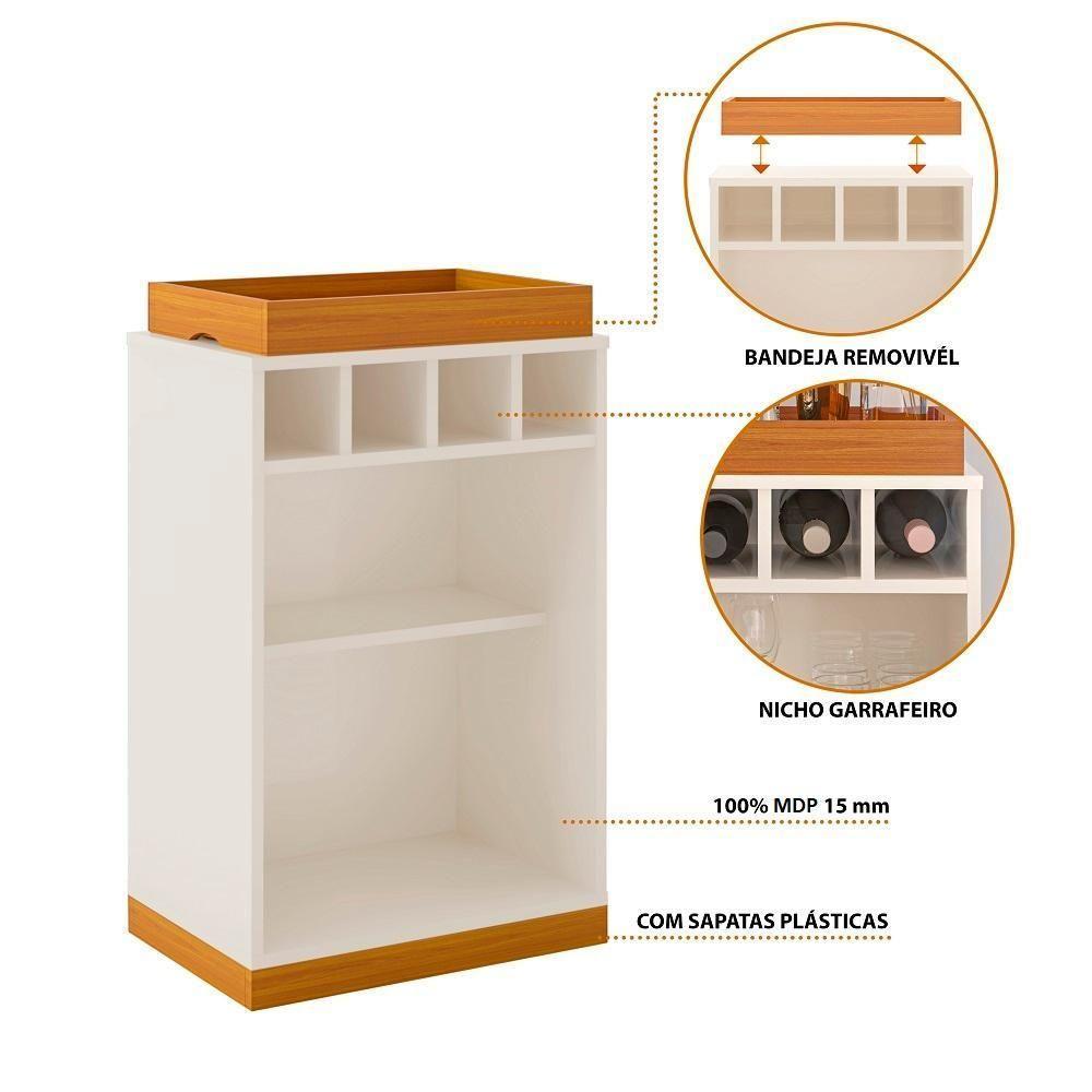 Adega Bar Retrô 4 Garrafas Com Bandeja E Prateleira Monaco - Off White E Cedro - 7