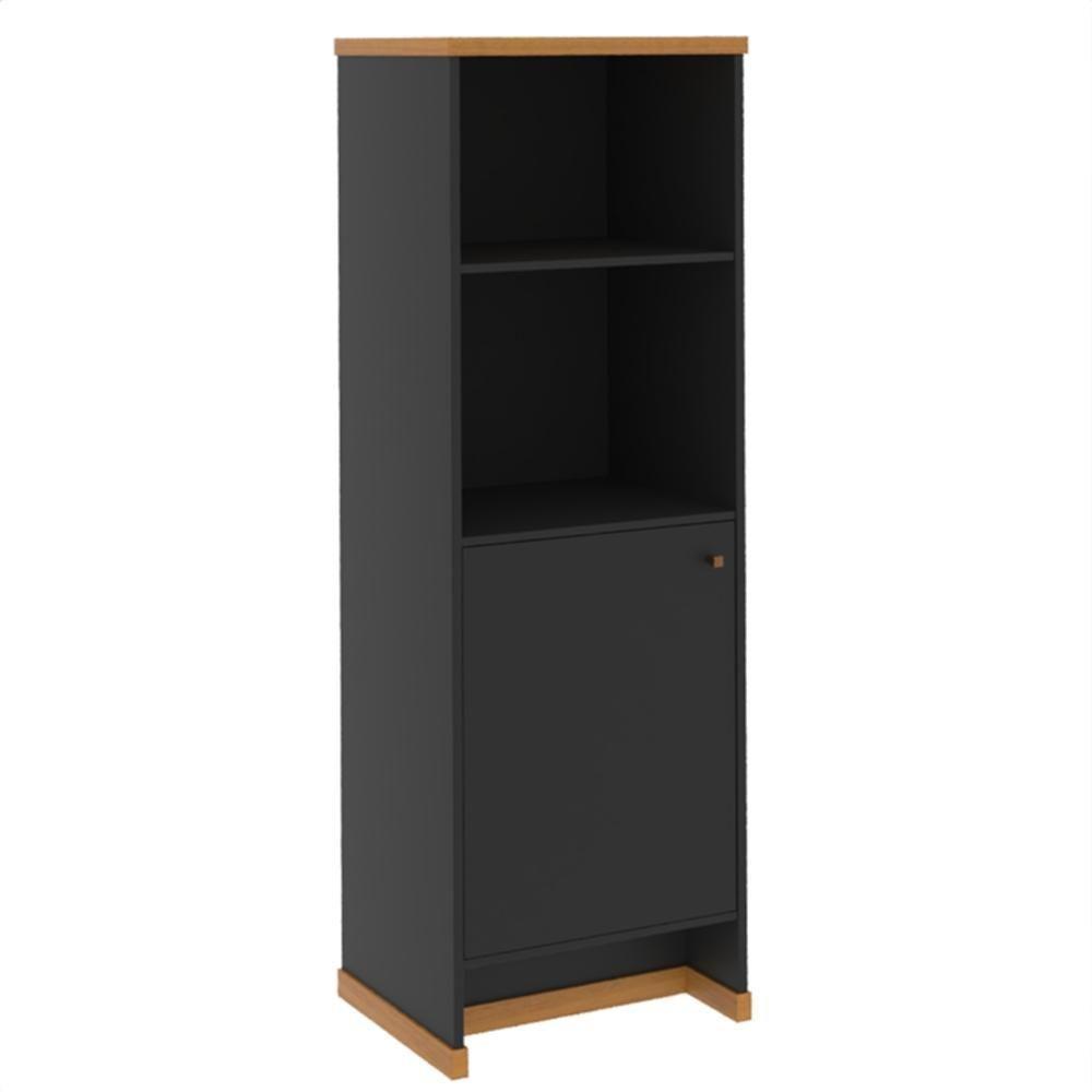 Armário Escritório Com Prateleira E 1 Porta 143cm Verbena - Preto E Naturale - 6