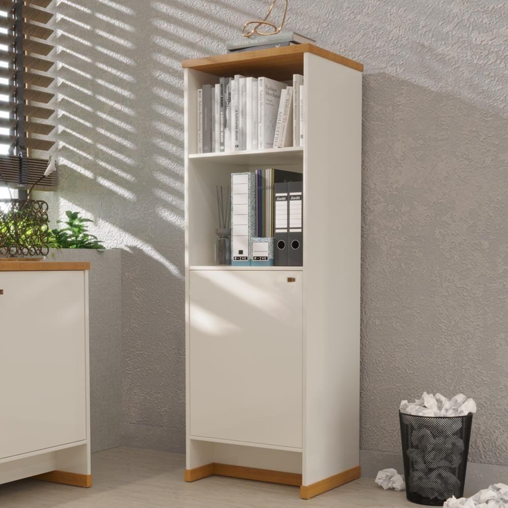 Armário Escritório Com Prateleira E 1 Porta 143cm Verbena - Off White E Naturale - 1