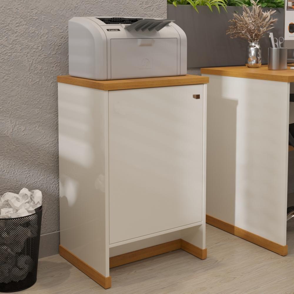 Balcão Baixo Com Porta E Prateleira Para Escritório Verbena - Off White E Naturale - 1