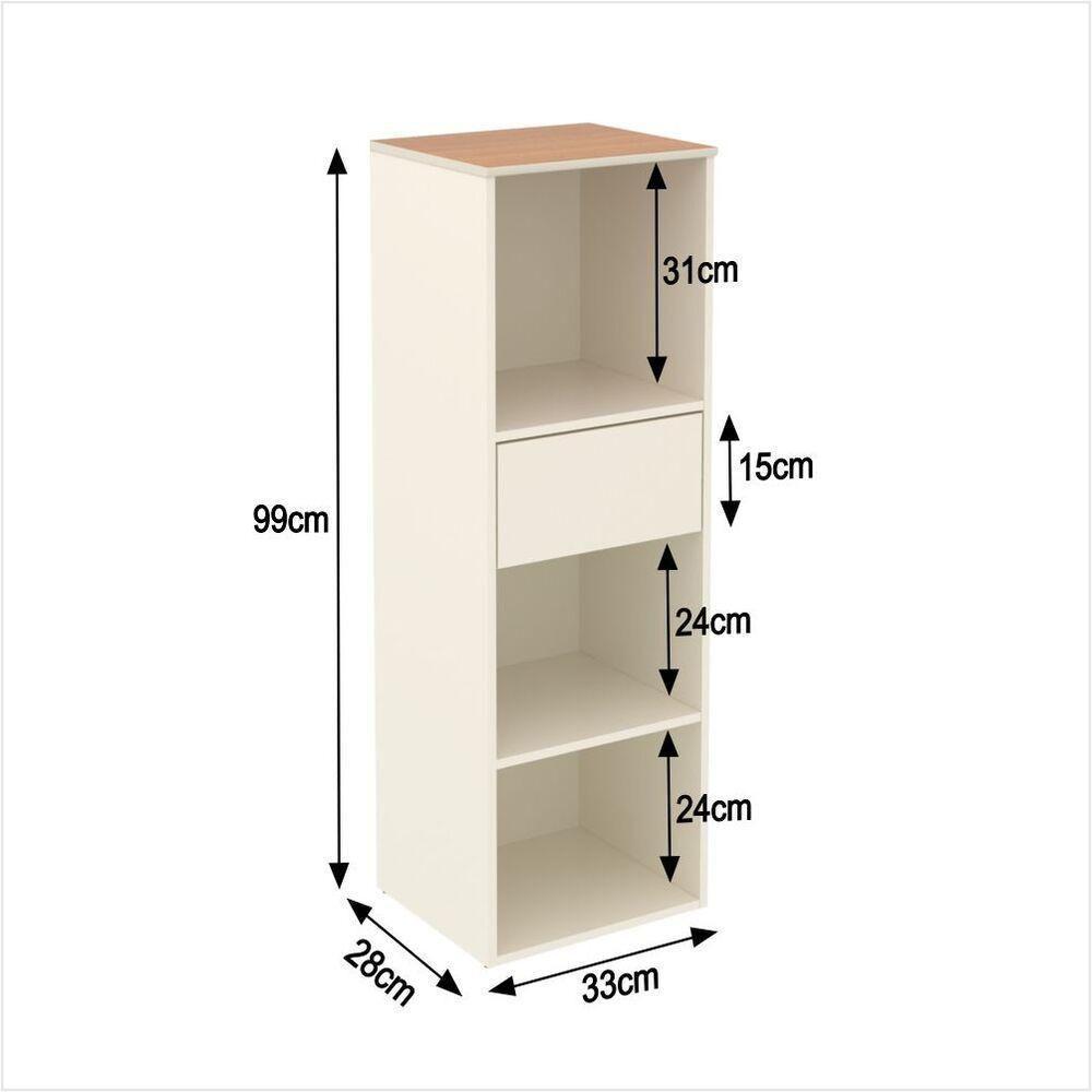 Armário Para Escritório Com 1 Gaveta E 3 Nichos 99cm Tech - Off White E Cedro - 2