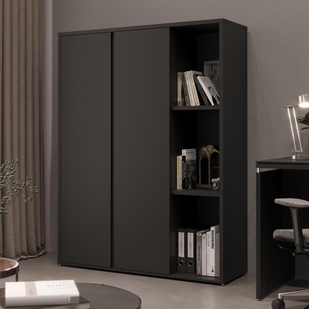 Estante Livreiro Alta Com 9 Prateleiras E 2 Portas Tundra - Preto - 1
