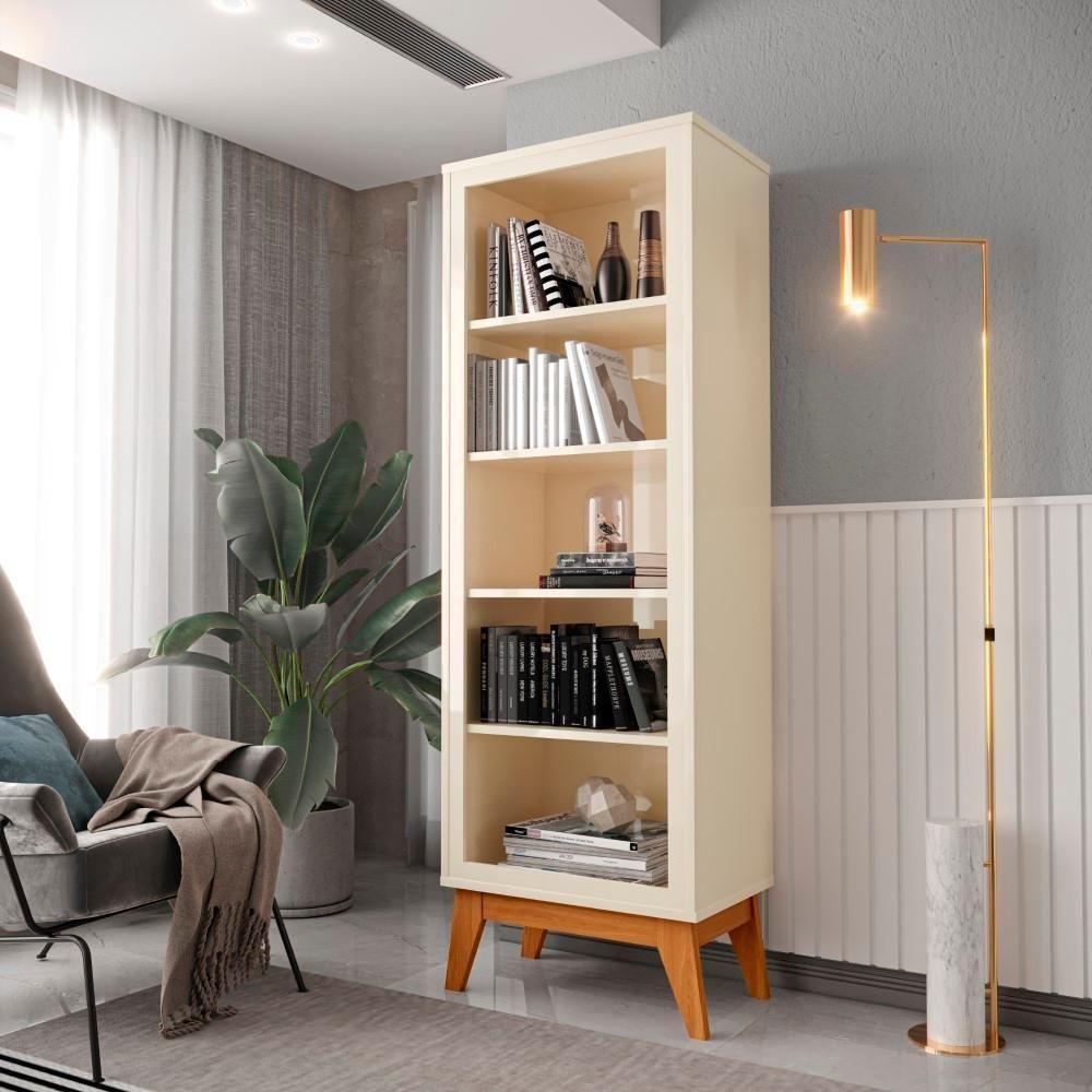 Estante Livreiro Retrô Alta Com 5 Prateleiras 173 Cm Eiffel - Off White E Cedro - 1