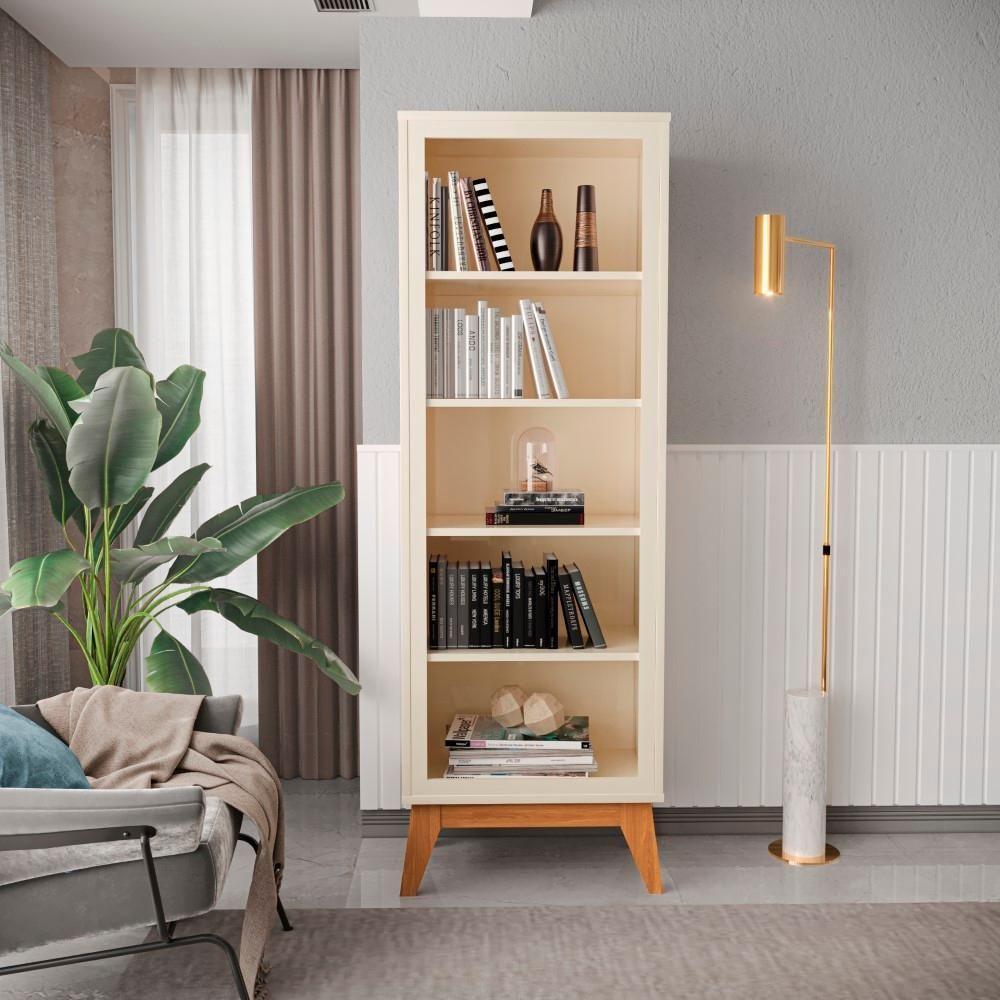 Estante Livreiro Retrô Alta Com 5 Prateleiras 173 Cm Eiffel - Off White E Cedro - 6