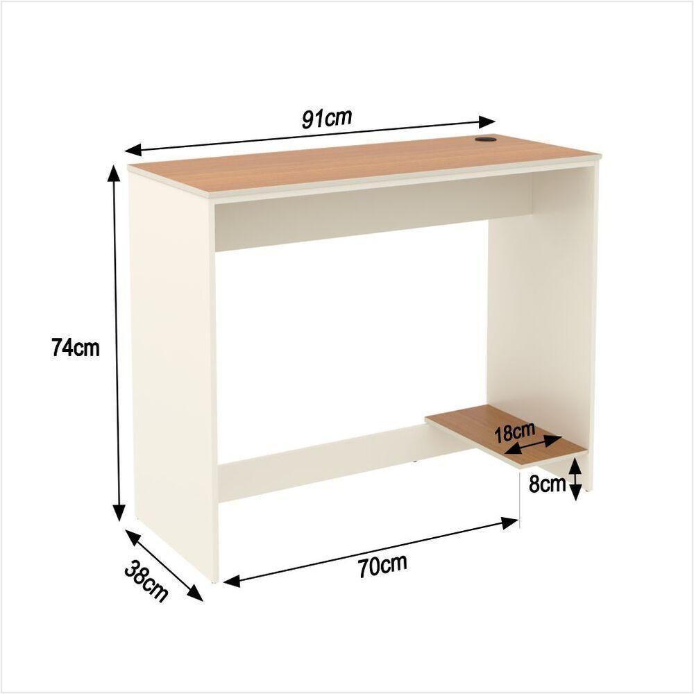 Mesa Para Escritório Com Passa Fios E Tampo Usinado Tech - Off White E Cedro - 2