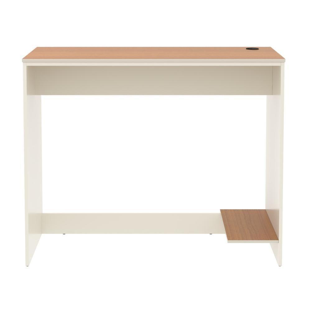 Mesa Para Escritório Com Passa Fios E Tampo Usinado Tech - Off White E Cedro - 7