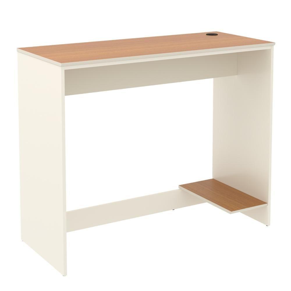 Mesa Para Escritório Com Passa Fios E Tampo Usinado Tech - Off White E Cedro - 8