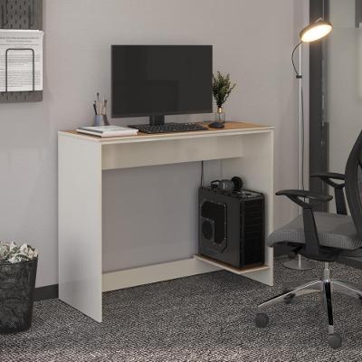 Mesa Para Escritório Com Passa Fios E Tampo Usinado Tech - Off White E Cedro