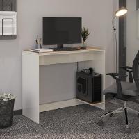 Mesa Para Escritório Com Passa Fios E Tampo Usinado Tech - Off White E Cedro - 1