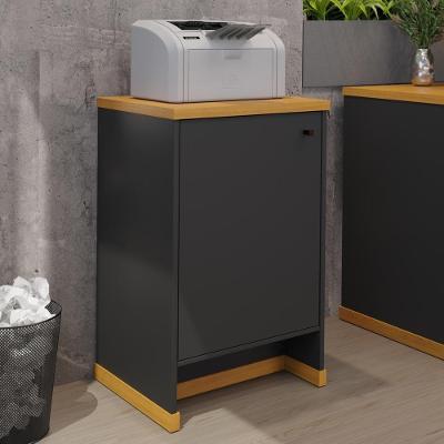 Balcão Baixo Com Porta E Prateleira Para Escritório Verbena - Preto E Naturale