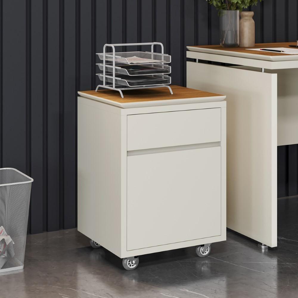 Gaveteiro Multiuso Com 2 Gavetas Para Escritório Tundra - Off White E Cedro - 1